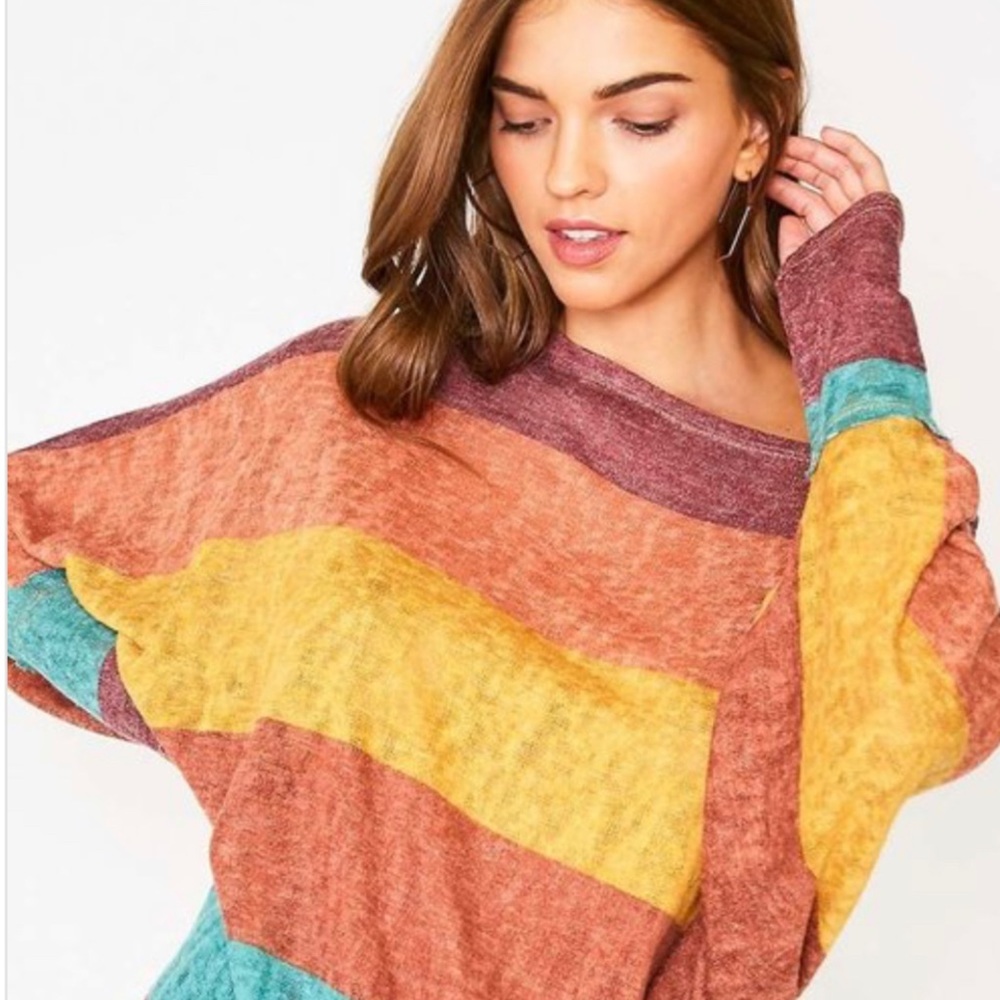 Lightweight color block sweater. Very on trend.
